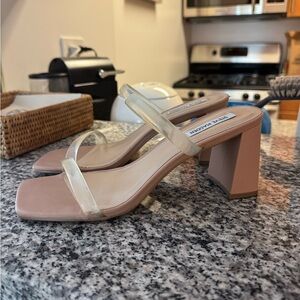 Steve Madden Women's Clear Strap Block Heel Sandals - Tan